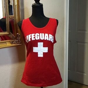 3/$25 Lifeguard Classic White on Red Tank Unisex by Ann Arbor T-Shirt Company